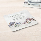 Rustic Winter Forest Mountain Wedding スクエアペーパーコースター (アングル)