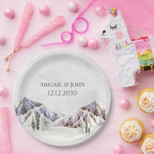 Rustic Winter Forest Mountain Wedding ペーパープレート (パーティー)