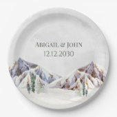 Rustic Winter Forest Mountain Wedding ペーパープレート (正面)