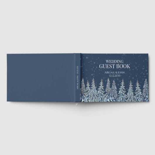 Rustic Winter Forest Navy Blue Wedding ゲストブック (全面)