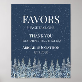 Rustic Winter Forest Wedding Favors Sign ポスター