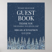 Rustic Winter Forest Wedding Guest Book Sign ポスター (正面)