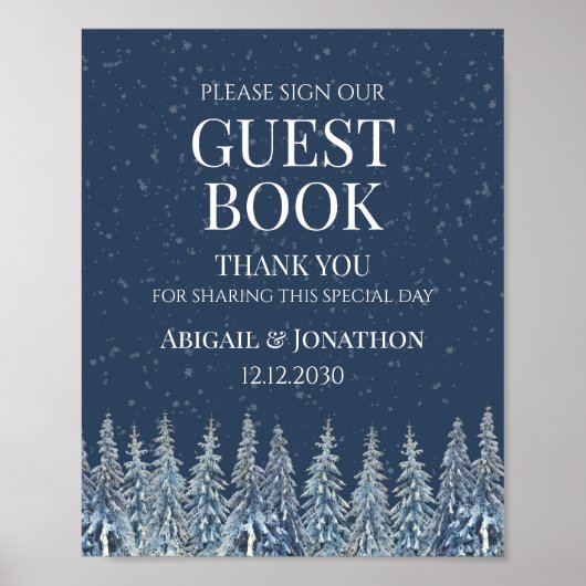 Rustic Winter Forest Wedding Guest Book Sign ポスター (正面)