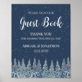Rustic Winter Forest Wedding Guest Book Sign ポスター (正面)