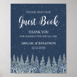Rustic Winter Forest Wedding Guest Book Sign ポスター