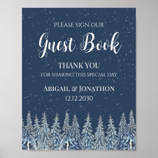 Rustic Winter Forest Wedding Guest Book Sign ポスター (正面)