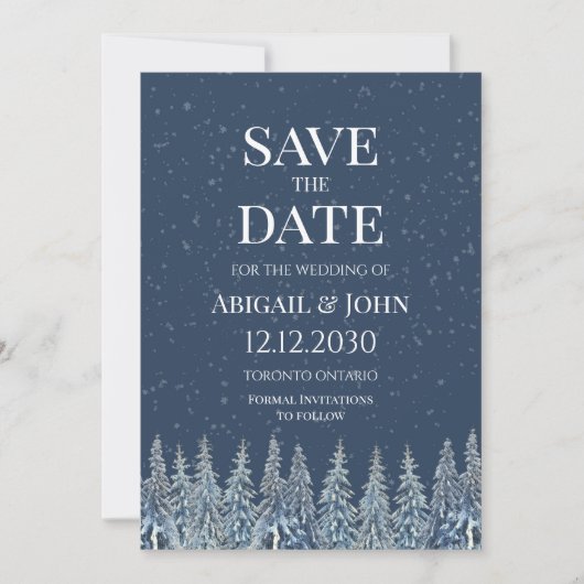 Rustic Winter Forest Wedding Save the Date Card セーブザデート (正面)