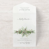 Rustic Winter Greenery Berries Pine Cone Wedding オールインワン招待状 (外側)