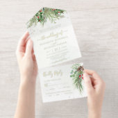Rustic Winter Greenery Berries Pine Cone Wedding オールインワン招待状 (切り取り部)