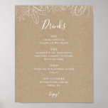 Rustic Winter | Kraft Wedding Drinks Menu Sign ポスター<br><div class="desc">This rustic winter | kraft wedding drinks menu sign is perfect for your modern boho December wedding. Designed with simple holiday floral and pinecones on a brown kraft background. It's sure to complete your elegant minimalist Christmas wedding. Feel free to keep it as is or choose to personalize it with...</div>