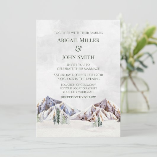 Rustic Winter Mountain Forest Wedding Invitations 招待状 (スタンド正面)