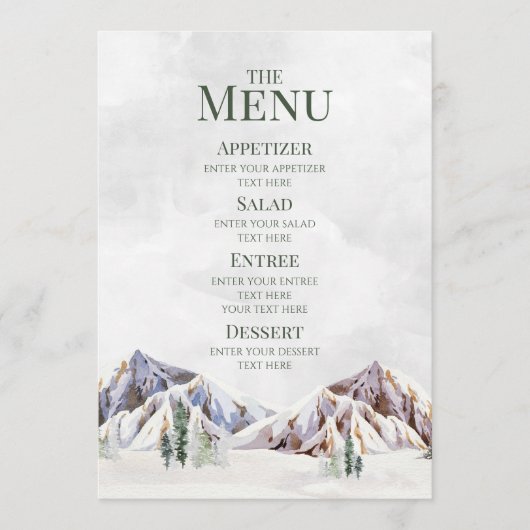 Rustic Winter Mountain Forest Wedding Menu メニュー (正面)