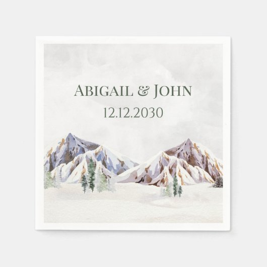 Rustic Winter Mountain Forest Wedding Napkin スタンダードカクテルナプキン (正面)