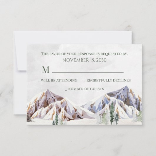 Rustic Winter Mountain Forest Wedding RSVP (正面)