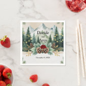 Rustic Winter Mountain Wedding| 松かさ スタンダードカクテルナプキン (インサイチュ)