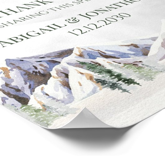 Rustic Winter Mountain Wedding Favors Sign ポスター (角)
