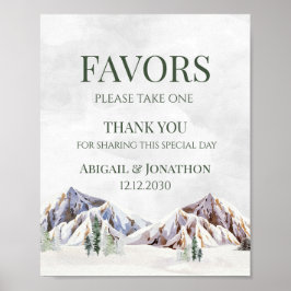 Rustic Winter Mountain Wedding Favors Sign ポスター