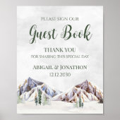 Rustic Winter Mountain Wedding Guest Book Sign ポスター (正面)