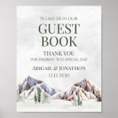 Rustic Winter Mountain Wedding Guest Book Sign ポスター (正面)