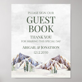 Rustic Winter Mountain Wedding Guest Book Sign ポスター