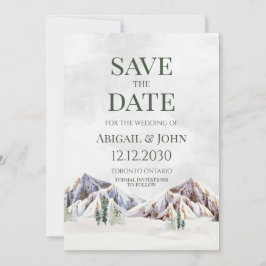 Rustic Winter Mountain Wedding Save the Date Card セーブザデート
