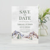 Rustic Winter Mountain Wedding Save the Date Card セーブザデート (スタンド正面)