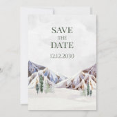 Rustic Winter Mountain Wedding Save the Date Card セーブザデート (裏面)