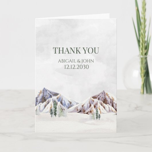 Rustic Winter Mountain Wedding Thank You Card サンキューカード (正面)