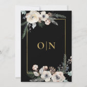 Rustic Winter Pine Floral Black Gold Frame Wedding 招待状 (裏面)