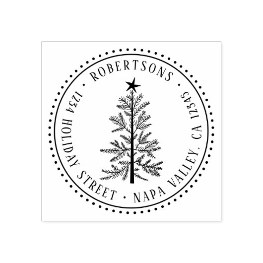 Rustic Winter Pine Tree Return Address ラバースタンプ (インプリント)
