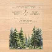 Rustic Winter Pine Trees Forest Wedding アクリル招待状 (正面)