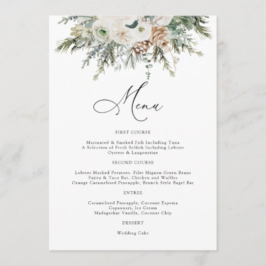 Rustic Winter Pinecone Wedding Menu メニュー (正面)