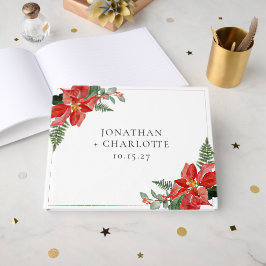 Rustic Winter Poinsettia Red Christmas Wedding ゲストブック
