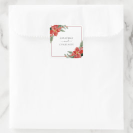 Rustic Winter Poinsettia Red Christmas Wedding スクエアシール