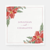 Rustic Winter Poinsettia Red Christmas Wedding スタンダードランチョンナプキン (正面)