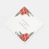 Rustic Winter Poinsettia Red Christmas Wedding スタンダードランチョンナプキン (角)