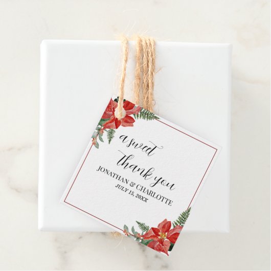 Rustic Winter Poinsettia Red Christmas Wedding フェイバータグ (インサイチュ)