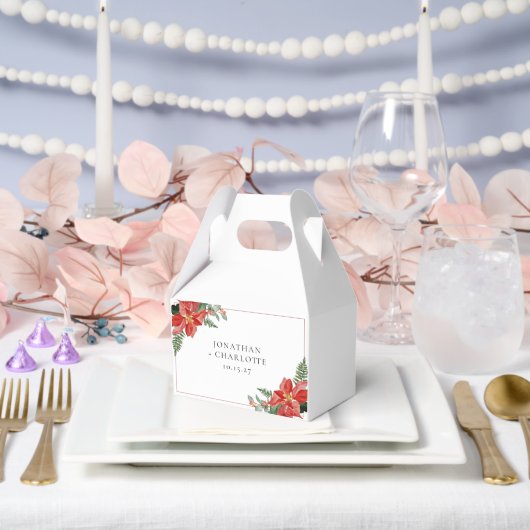 Rustic Winter Poinsettia Red Christmas Wedding フェイバーボックス (ウェディング)