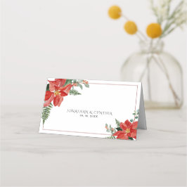Rustic Winter Poinsettia Red Christmas Wedding プレイスカード