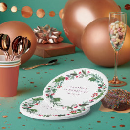 Rustic Winter Poinsettia Red Christmas Wedding ペーパープレート