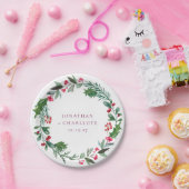 Rustic Winter Poinsettia Red Christmas Wedding ペーパープレート (パーティー)