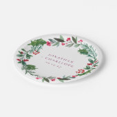 Rustic Winter Poinsettia Red Christmas Wedding ペーパープレート (アングル)