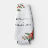 Rustic Winter Poinsettia Red Christmas Wedding ボトルクーラー (正面)