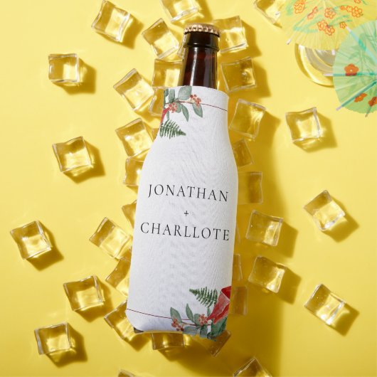 Rustic Winter Poinsettia Red Christmas Wedding ボトルクーラー (インサイチュ 夏)