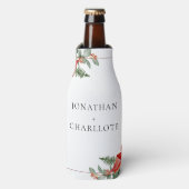 Rustic Winter Poinsettia Red Christmas Wedding ボトルクーラー (ボトル正面)