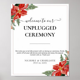 Rustic Winter Poinsettia Red Christmas Wedding ポスター