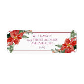 Rustic Winter Poinsettia Red Christmas Wedding ラベル (正面)