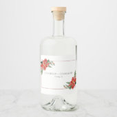 Rustic Winter Poinsettia Red Christmas Wedding リキュールボトルラベル (正面)