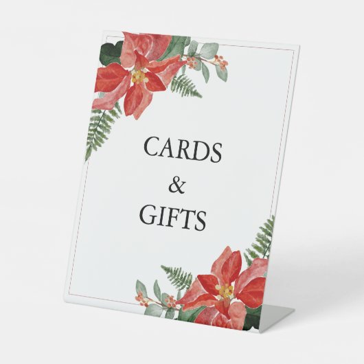 Rustic Winter Poinsettia Red Christmas Wedding 台座サイン (正面)