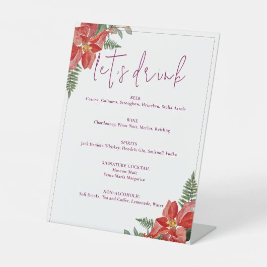 Rustic Winter Poinsettia Red Christmas Wedding 台座サイン (正面)